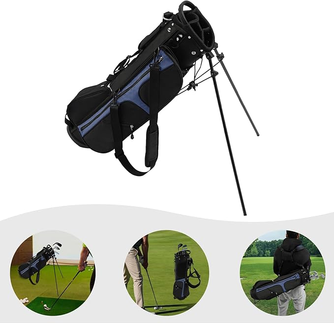 3-Way Divider Golf Stand Bag, 5-Pocket Lightweight Carrier Portable Backpack Compact Organizer Freestanding Golf Club Storage for Outdoor Practice Training Tournament