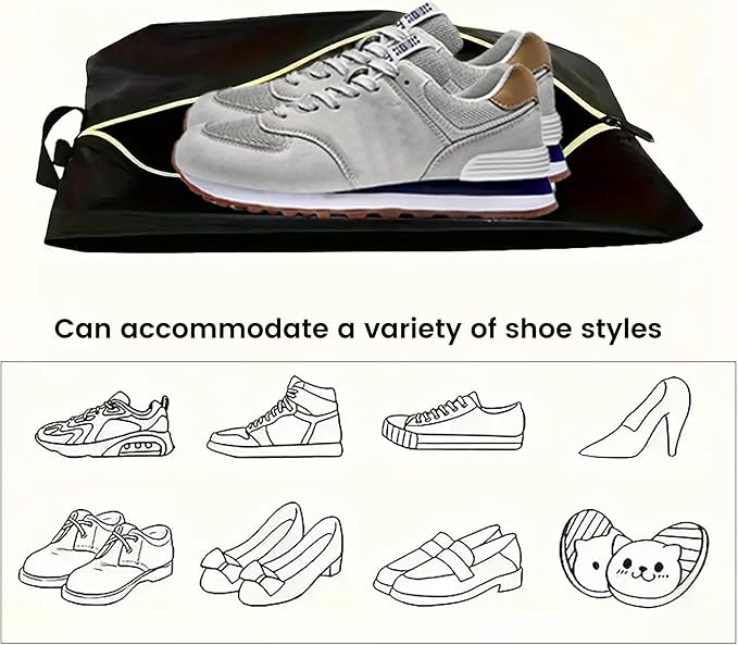 Golf Smell Proof Shoe Bag Lightweight Waterproof Zippered Sport Shoe Carrier Bags Golf Soccer Shoe Storage Organizer for Gym Sports Travel Work Golf Aceesories (Black, US size 14)