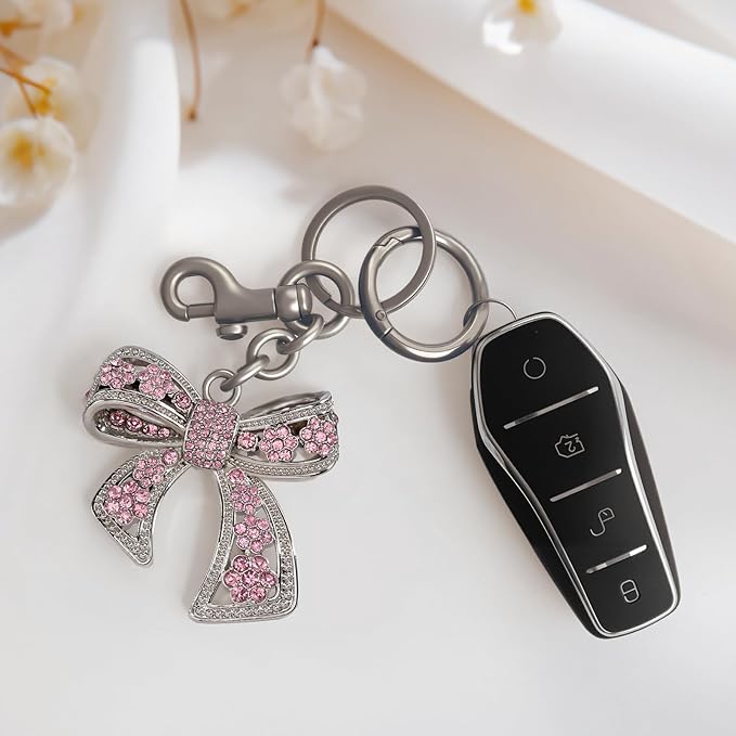 Sparkly Bow Bag Charm Rhinestone Bow Purse Charms Bows Keychain Women Bag Charm for Handbag