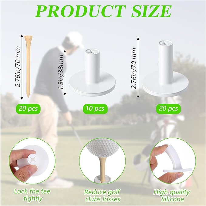 40 Pcs Rubber Golf Tees for Mats, Golf Tee Holder for Driving Range & Simulator, Unbreakable Golf Mat Tee - Golf Accessories for Indoor & Outdoor Practice, 2 Sizes Rubber Tees & 2 Sizes Tees