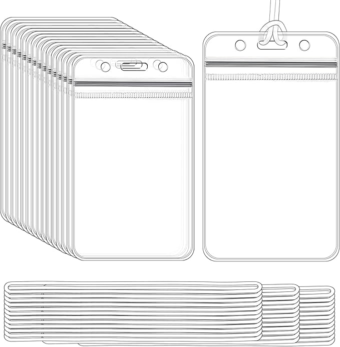 50 Pieces Plastic Holders for Luggage Tags, Badge Labels, and ID Cards with 50 Pack Luggage Tag Loop Straps for Office, Business, and Travel Supplies