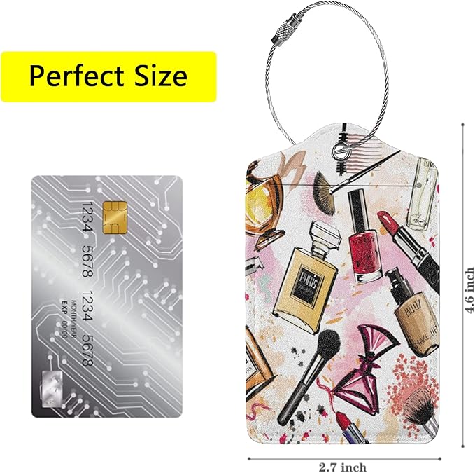 2 Pack Make Up Luggage Tags for Suitcases, Cool Leather Luggage Tag for Travel, Bag Tag Privacy Name ID Card Bag Labels for Friends Adults Kids Tourists
