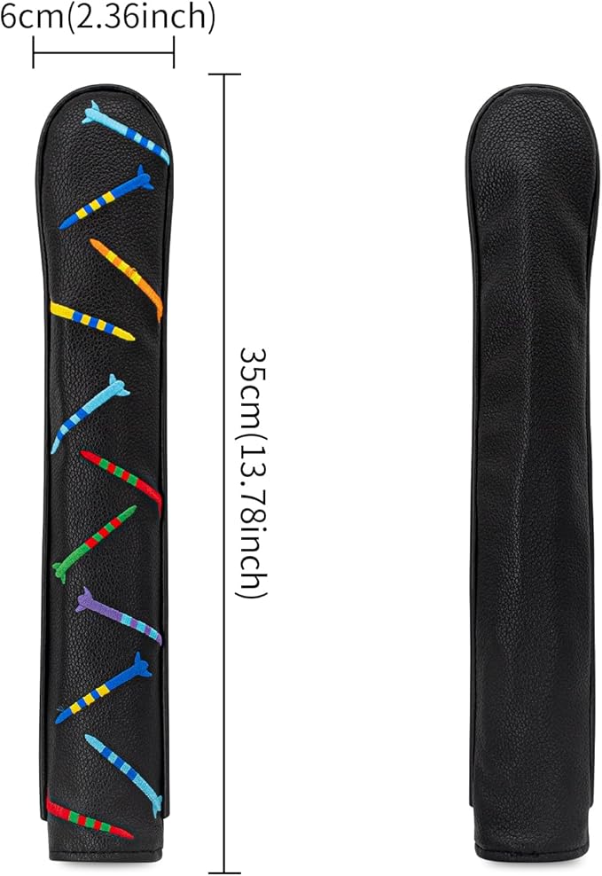 Golf Alignment Stick Cover Premium Leather Perfect Cover for Alignment Sticks Classic Tee Design Alignment Sticks Holder Golf Club Protector Holds 2 Sticks.
