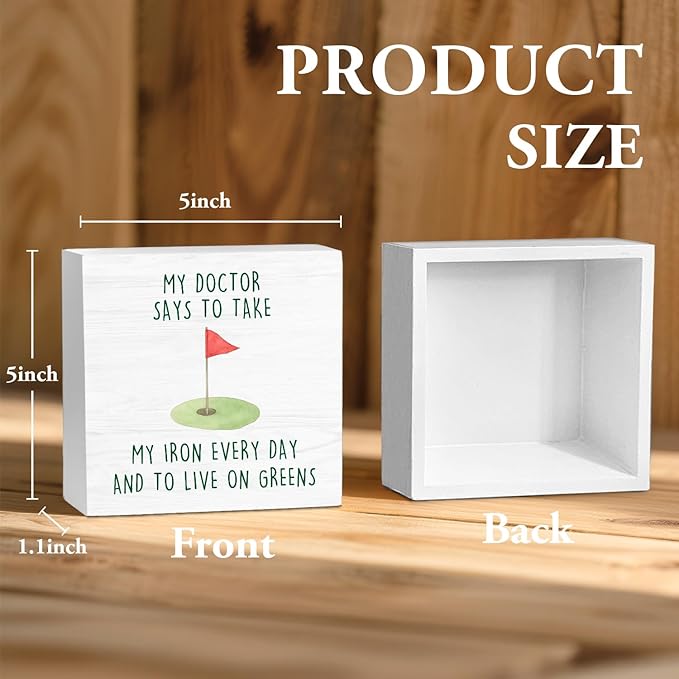 Funny Golf Court Wooden Box Sign Desk Decor, Gifts for Golf Lovers, Golfer Golfing Gifts Wood Block Sign Decorations for Home Bedroom Office Wall Tabletop Shelf Decor, 5x5 Inch