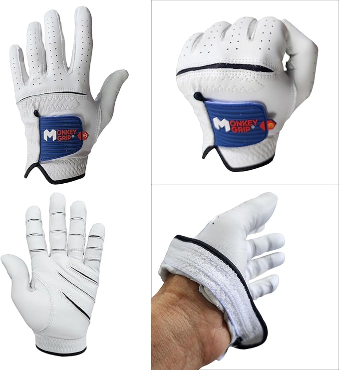 MONKEY GRIP 3D Golf Glove Premium Cabretta Leather Power Good Grip Soft Fit Easy Grip Line Non Slip No Slice Long Distance All Weather Rain Grip