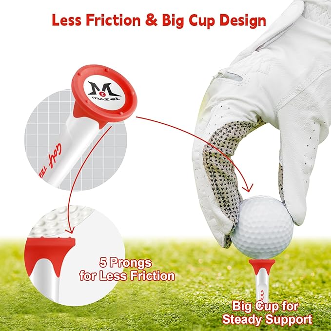 MAZEL Plastic Golf Tees 8 Pack｜Excellent Durability and Stability Plastic Tees with 5 Prongs,Reduces Friction & Side Spin