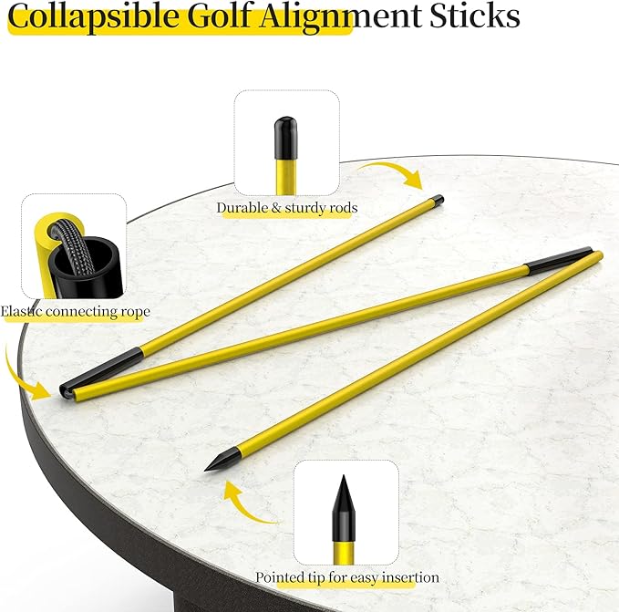 MoKo Golf Alignment Stick, 2 Set Golf Alignment Rods, 48" Collapsible Alignment Stick Golf Training Aid for Aiming, Putting, Posture Corrector, Golf Practice Sticks with Clear Tube Case