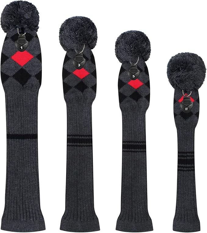 Scott Edward Knit Wood Golf Club Head Covers 4 Pieces Knitted Item Fit Over Well Driver Wood(460cc) Fairway Wood and Hybrid(UT)