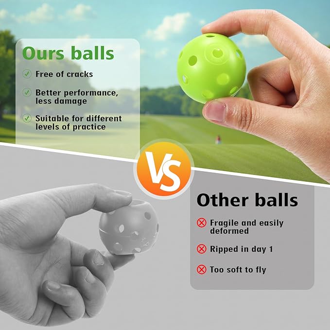 26 Pack Practice Golf Balls, 41mm Hollow Airflow Plastic Golf Balls with Golf Tees, for Indoor Outdoor Driving Range Backyard Swing Practice