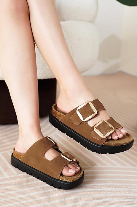 Project Cloud Genuine Leather Platform Sandals Women Footwear - Wedge Chunky Sandals Womens sandals with Memory Foam Insole and Cork Footbed (GREECECHUNKY)