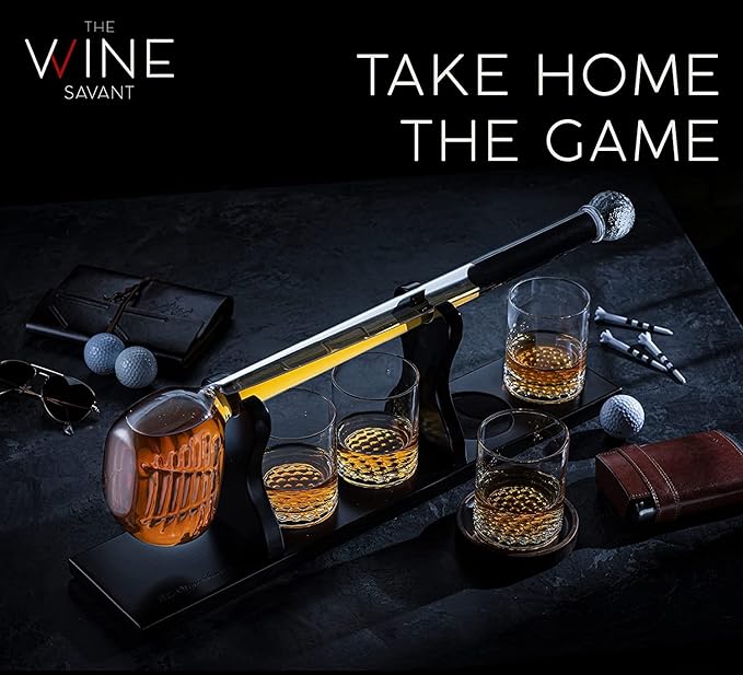 Golf Club Whiskey Decanter and 4 Liquor Glasses - Decanter & Glass Set - Golf Stick Gifts for Men - Unique Whiskey Decanter Set - Bourbon & Scotch Decanter for Serving Alcohol - Golfer Gifts for Dad