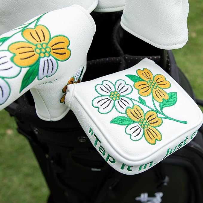 Golf Blade Putter Cover, Flower Elegant Embroidery Premium Leather Golf Blade Putter Headcover Putter Head Covers Fits Most Blade Putter