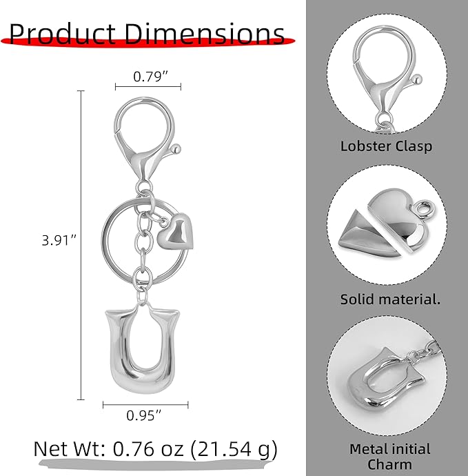 Gold Bubble Heart, Cherry, Bow & More Designs Letter Initial Keychain Bag Charms – Cute Purse Charms for Handbags
