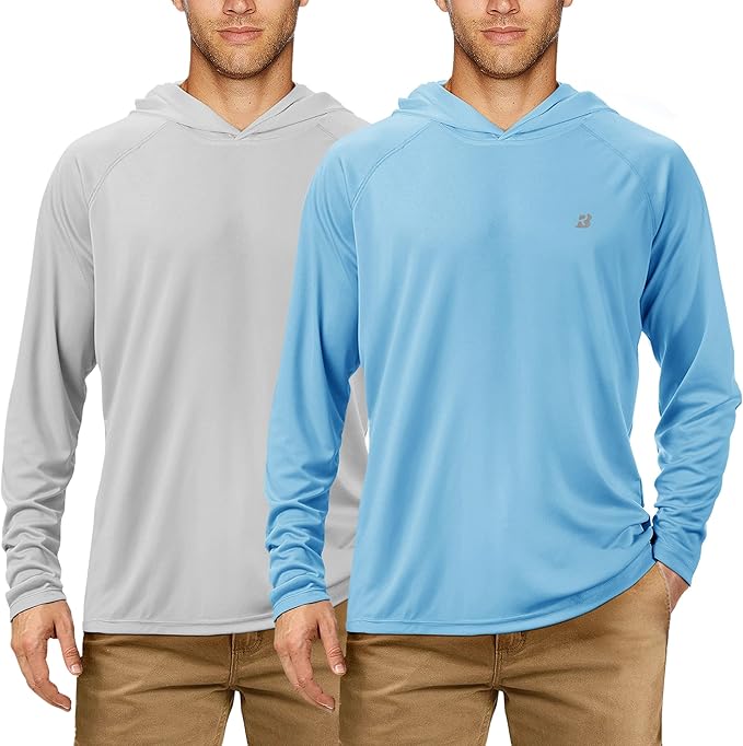 Roadbox UPF 50+ Fishing Shirts for Men, Long Sleeve UV Sun Protection Hoodie, Outdoor Hiking Running Swimming Rash Guard