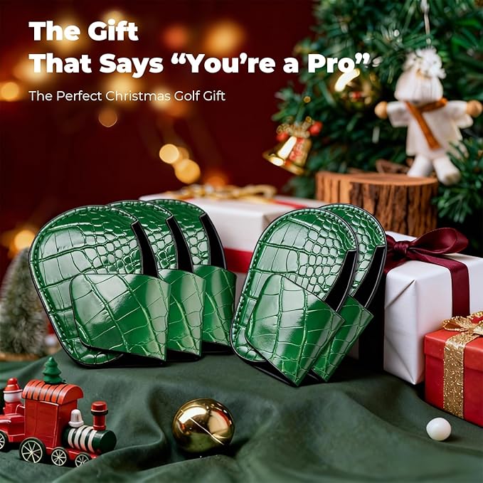 Magnetic Golf Iron Head Covers Set of 5 – Premium Crocodile-Embossed PU Leather Headcovers, Ventilation Design Keeps Clubs Dry | Easy On/Off, Fits All Irons | Unique Golf Gift for Men & Women
