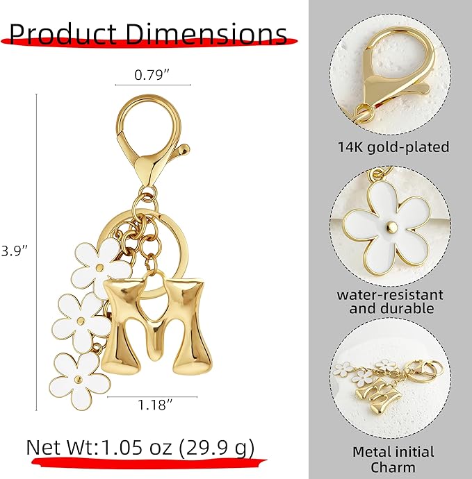 Gold Bubble Heart, Cherry, Bow & More Designs Letter Initial Keychain Bag Charms – Cute Purse Charms for Handbags