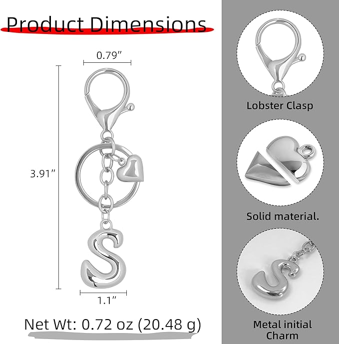 Gold Bubble Heart, Cherry, Bow & More Designs Letter Initial Keychain Bag Charms – Cute Purse Charms for Handbags
