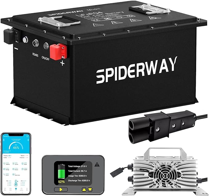 48V 150Ah Lithium Battery Golf Cart with 25A Charger, 48V LiFePO4 Battery, LCD Monitor & Mobile APP, 6000+ Cycles 48V Golf Cart Battery, Built-in 200A BMS, Max 10.24kW Output, Perfect for Golf Carts
