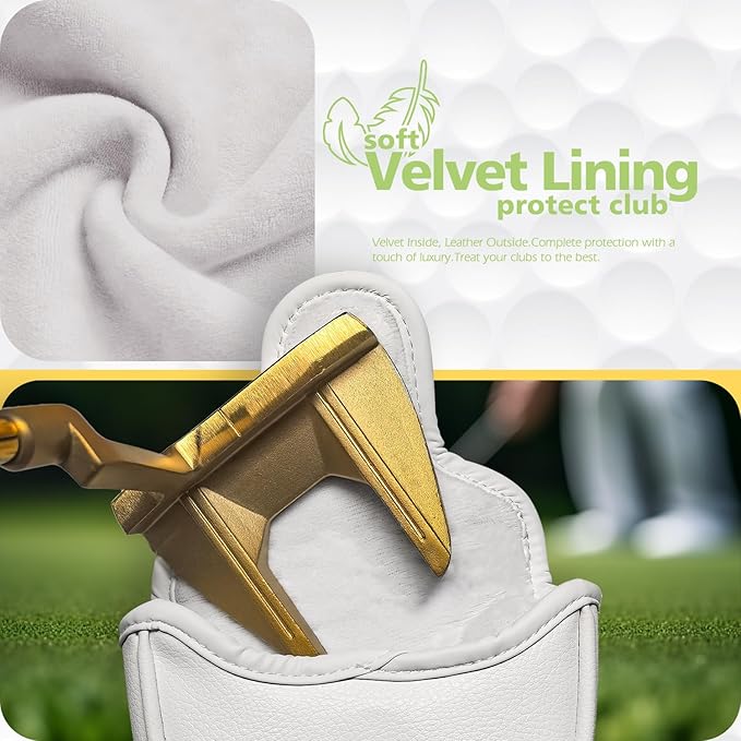 Golf Club Cover for Driver Fairway Wood Hybrid Mallet Putter Cover, Wootfairy Golf Club Headcovers Waterproof Leather White Accessories Compatible with Taylormade Odyssey and More Brand