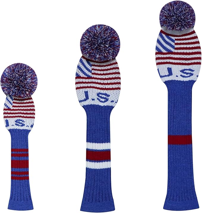 LeFeng 1Pcs Golf Club Cover, Knitted Golf Head Cover for 460cc Driver Fairway Woods and Hybrid with Cute Pom Pom and Number Tag