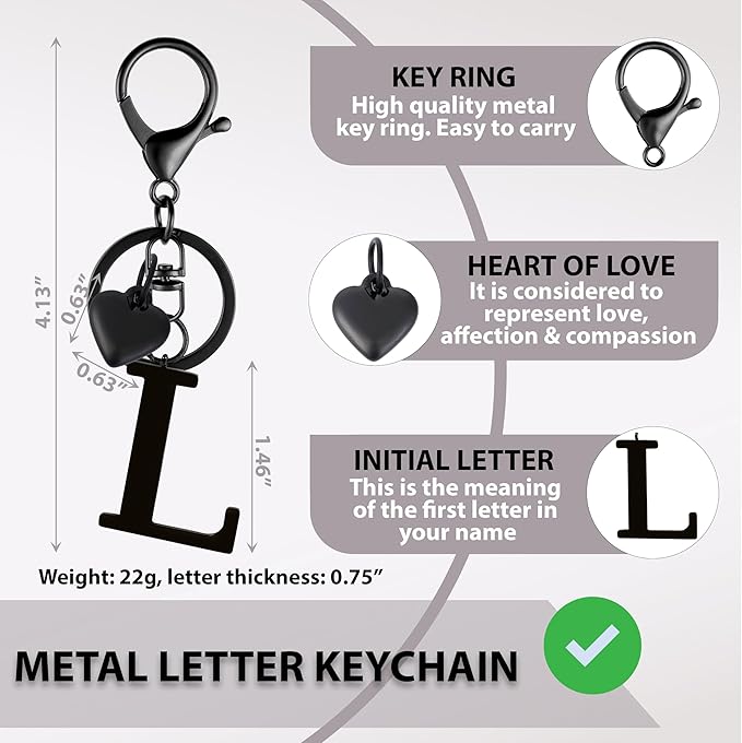 Metal Heart Alphabet Keychain for Women, Girls - Cute Initial Letter Accessories for Purse, Bag Charms and Backpack