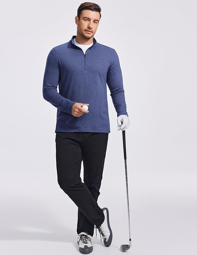 PINSPARK Men's Quarter Zip Up Pullover Mock Neck Sweatshirts Long Sleeve Golf shirts Performance Athletic Casual Workout