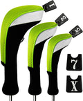 Andux 3pcs/Set Golf 460cc Driver Wood Club Head Covers Long Neck with No. Tags