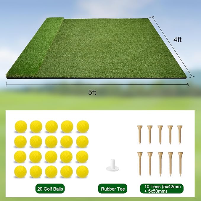 Dual-Turf Golf Trainining Mat, 5X4FT Thickened Indoor Golf Mat, 31/36mm Fairway & Rough Turf Chipping Swing for Backyard Garage,Outdoor (31/36mm Turf)