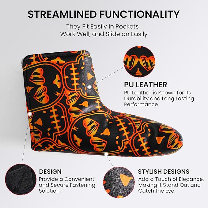FINGER TEN Golf Blade Putter Cover Premium Synthetic Leather Stylish Design, Universal Headcover Waterproof Protection, Durable Headcovers Covers Fit Most Blade Putters for Men Women
