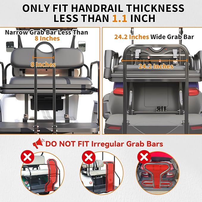 No Drilling Golf Cart Bag Holder Bracket for 2+2 Golf Cart Rear Seat with 1 Inch Square Tube, Universal Golf Bag Attachment Adjustable for EZGO Club Car Yamaha Golf Carts