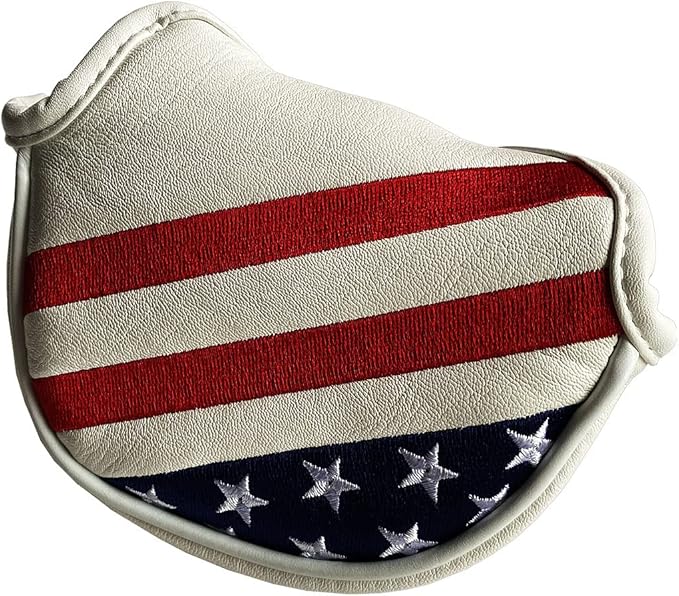 Stars & Stripes Patriotic Golf Half Mallet Putter Headcover, Center Shafted Mid Mallet Putter Head Cover Club Protective Case, Red White Blue Small Mallet Putter Headcover