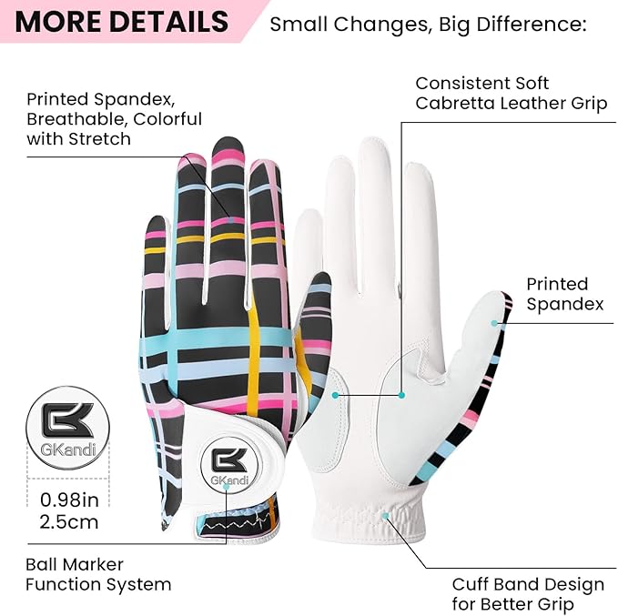 Ladies Golf Gloves Women Right Handed Golfer Left Hand Value 2 Pack with Ball Marker Leather All Weather Grip Breathable Soft Gift Set