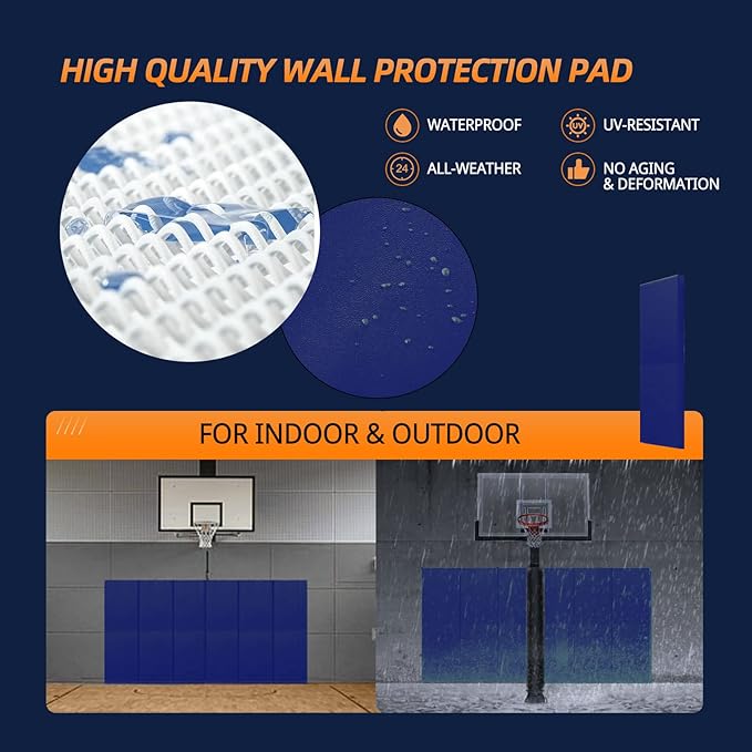 PROGOAL Gym Wall Paddings Basketball Court Wall Protection Pad - 2”Thick Foam Wall Mat Durable Protector for Wall-Mounted Basketball Hoops Garage Taekwondo（60" Lx20 W）