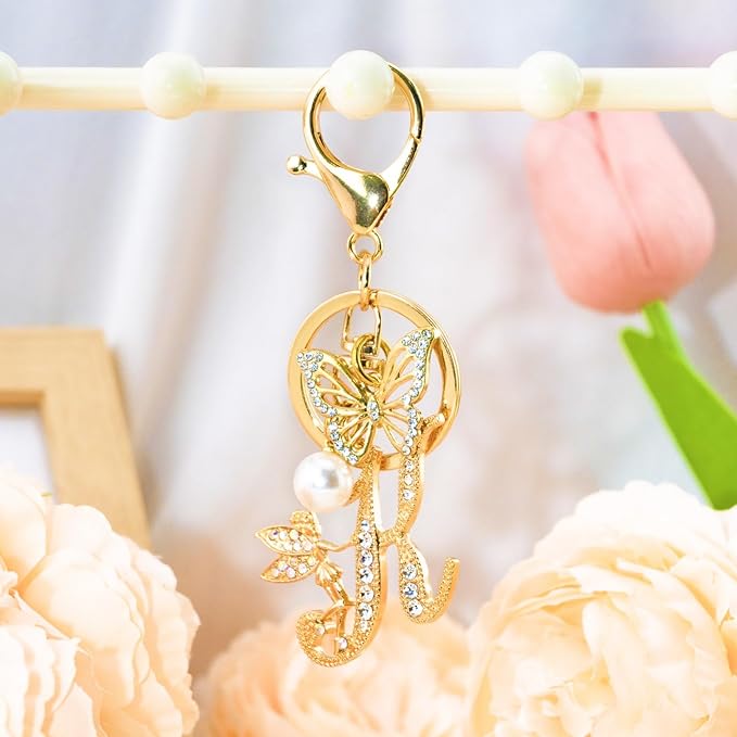 Initial Keychain Bag Charm Women Purse Charms for Handbags Accessories Charm for Wallet Butterfly Pendant for Girls