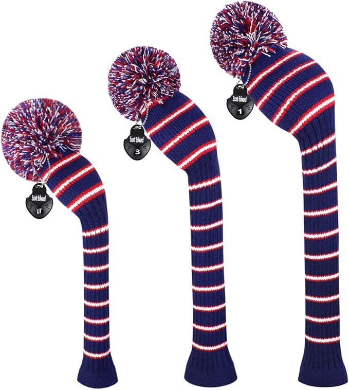 Scott Edward Golf Headcovers for Woods Set of 3 Fits Well Driver(460cc) Fairway Wood and Hybrid(UT) The Perfect Change for Golf Bag Classic Striped Style