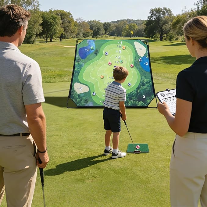 Golf Chipping Game with Hitting Mat, 70"x70" Double-Sided Mat with Classic Darts Game, Portable Outdoor/Indoor Practice Set for Adults, Comprehensive Accessories for Junior Golfer