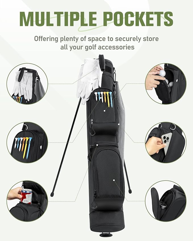 Golf Stand Bag, 3 Way Lightweight Par 3 Golf Bag Dividers Fits Up to 9 Clubs, Easy to Carry Pitch n Putt Golf Bag for Driving Range and Executive Courses