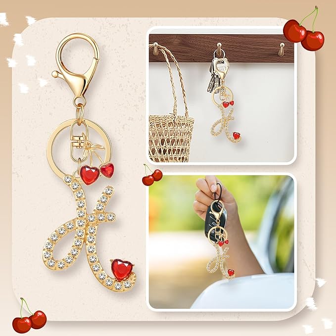 Gold Plated Alphabet Initial Letter Keyring Keychain for Women Girls Crystal Key Chains for Wallet Backpack Bag Charm