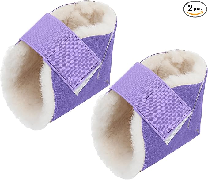 2 Pcs Heel Protectors for Pressure Sores Sheepskin Heel Pads Soft Foot Cushions Pad Protectors Adjustable Foot Pillows with Securing Strap for Bed Sore Ankle Ulcers(Purple)