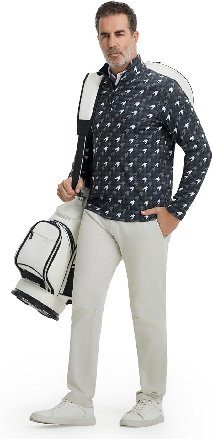 M MAELREG Quarter Zip Golf Pullover Men Dry Fit Long Sleeve Performance Wicking 1/4 Zip Full Print Pullover Mens Sweatshirt