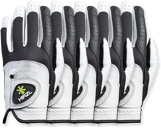HIRZL Trust Control 2.0 Golf Gloves, All Weather Mens Golf Glove, White/Black, Kangaroo Leather Palm, Cabretta Leather Backhand, Trusted by Pro’s, Sweat Free, Ultimate Grip