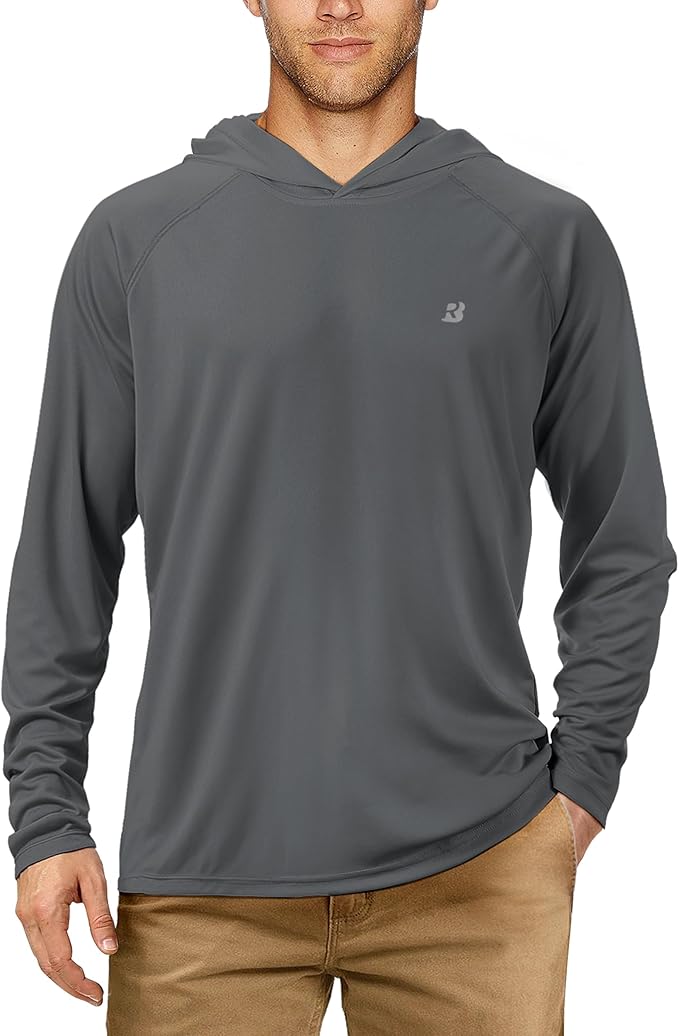Roadbox UPF 50+ Fishing Shirts for Men, Long Sleeve UV Sun Protection Hoodie, Outdoor Hiking Running Swimming Rash Guard