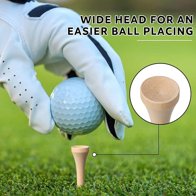Golf Tees, 3 1/4Inch, 77 Count,Professional Deluxe Wooden Golf Tee, More Than 20 Colors Combination, Natural Hard Wood Golf Tee