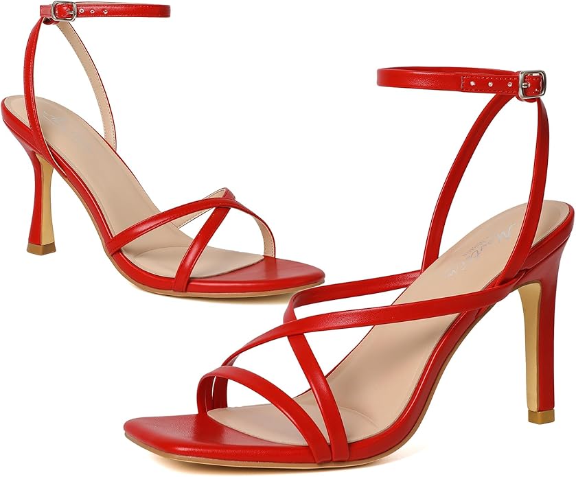 Mostrin Strappy Heels for Women Square Open Toe Lace Up Heeled Sandals Ankle Strap Sexy Stiletto High Heels for Party, Prom, Dating, Wedding