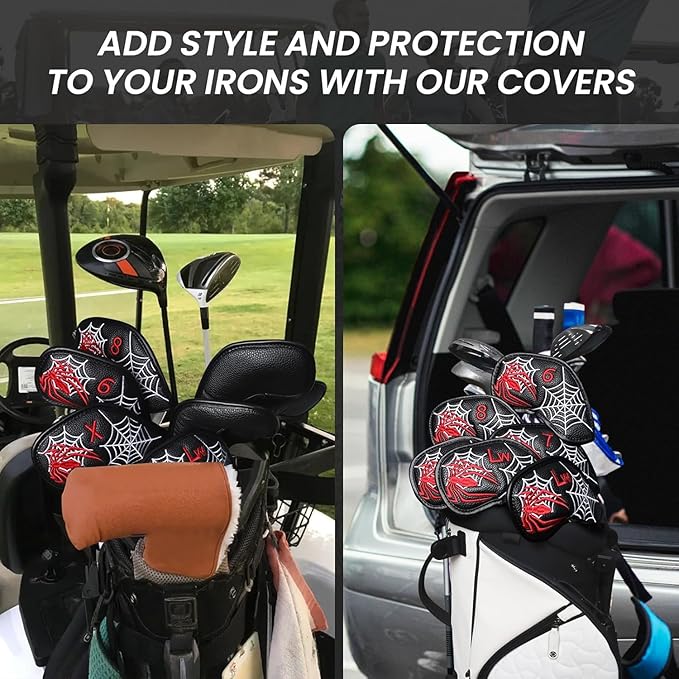 Golf Club Covers Iron Value 12 Pack Stylish Synthetic Leather Headcover, Embroidery Numbers Head Covers Universal Protector Fit Main Iron Wedge Clubs, Accessories Travel for Men Women