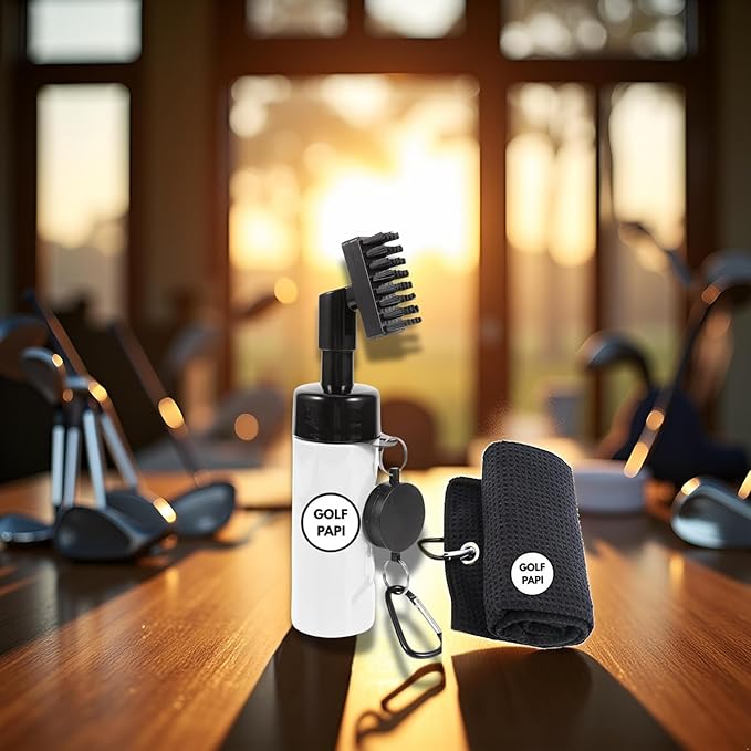 Golf Club Cleaner Brush Kit – Golf Club Cleaning Accessories Include Spray Bottles, Towels, Brush Covers & Retractable Clips – Must-Have Golf Gifts for Clean Shots (1 & 2 Pack)