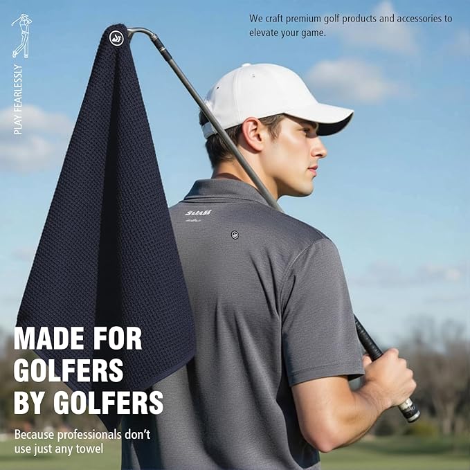 Dragon tiger Magnetic Golf Towel – 23.6"x15.7" Microfiber Waffle Weave with Magnet & Carabiner, Ultra Absorbent for Clubs, Bags & Carts, (Dark Blue)