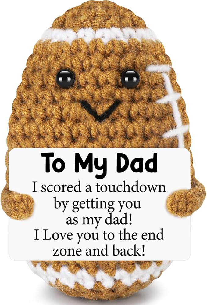 Dad Gifts from Daughter Son Wife, Positive Handmade Crochet Dad Christmas Birthday Gift, Funny Cute Small Gifts for Dads, I Love You Girl Papa Gift Idea, Unique Doll for Step-Dads Football