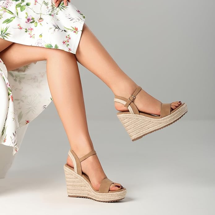 mikarka Women's Espadrille Wedge Sandals: Ankle Strap Platform Open Toe Wedges - Stylish High Heel Dressy Summer Wedges for Women, Inspired by Espadrilles