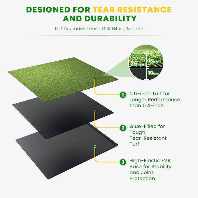 Integrated 5x4ft 6x4ft & 6x5ft 26mm-31mm Golf Mat with Ball Tray, Thickening Golf Mats Practice Outdoor & Indoor Artificial Turf Matt with 3 Tees